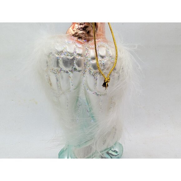 Vtg. Best Santa Christmas Ornament Angel 'NOEL' Glass Angel faux Feathers 5.25” - Picture 8 of 15